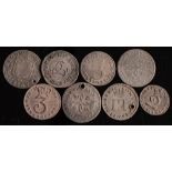 Eight Maundy coins including a better grade George II 2d:.