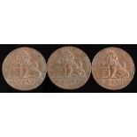 Three Belgian Cents, higher grade:.