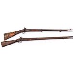 Two late 19th century percussion cap double banded rifles:, with plain barrels,