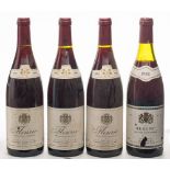 A bottle of Beaune 1988 and three bottles of Fleurie 1992 Gauthey-Cadet,