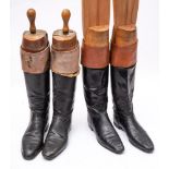 Peal & Co, London two pairs of black leather riding boots:, one with boots trees,