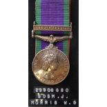 An Elizabeth II General service Medal: to 23908680 Gdsm. J. Morris. W. Gds, with South Arabia clasp.