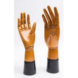 A pair of treen artist's mannequin articulated hands:, unsigned,