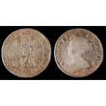 A 1705 Queen Anne shilling, Welsh plumes in angles.