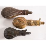 A copper and brass powder flask by Bartram & Co:,