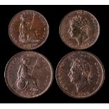 An 1825 penny and a higher grade 1827 halfpenny: (2)