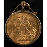 A George V sovereign, 1913, in pendant mount:.