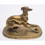 After Pierre-Jules Mene (1810-1879) a brass figure of a greyhound: on an oval base, 10cm high.