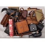 A collection of various cameras and accessories: including a 'Rapid' small camera,