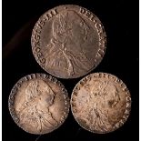 A 1787 shilling and two 1787 sixpences.