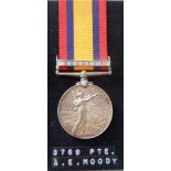 Queens South Africa Medal to 3769. Pte. A.E.Moody. Gren. Gds: with Belmont clasp.