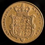 A George IV 1825 sovereign, Rev. crown/shield:.