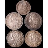 Four 1758 shillings and a 1758 sixpence.