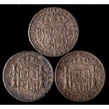 Three 8 Reales of Spain: 1763, two x 1799.