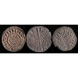 Three hammered silver pennies:.