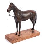 A 20th century bronze figure of a racehorse:, unsigned on a marble base, 26cm high.