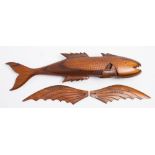 A Pitcairn carved wooden model of a flying fish by 'Jacob Warren':,