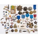 A collection of various military, civil and political badges and lapel pins:,
