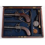 A matched pair of percussion cap boxlock pocket pistols:, both with short turn off barrels,