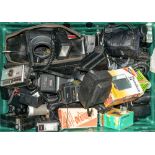 A collection of various camera accessories and flash units:, various makes.