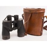 A pair of WWII period Canadian Naval binoculars:, black crackle finish tubes ,