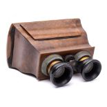 A late Victorian/early Edwardian walnut Brewster pattern stereoscopic viewer:,