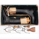Peal & Co, London a pair of black leather riding boots:, together with three pairs of spurs by Peal,