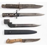 A LIA3 bayonet (no scabbard):, together with a No 9 bayonet in scabbard,