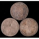 A 1689 William & Mary halfcrown, together with 1707 E and 1746 Lima.