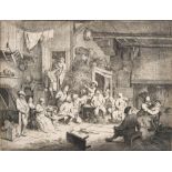 ADRIAEN VAN OSTADE [1610-1685]- Der Tanz In Der Scheune,:- etching, 240 x 310mm, 1652..