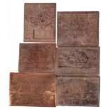 EXETER : six copper engraved printing plates of Exeter city maps, being :- a) John Hooker,