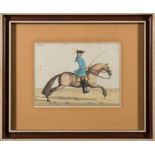 EQUESTRIAN : a set of four hand coloured eighteenth century copper engraved prints,