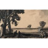 HILDER, Rowland : 'Figures in a Landscape', watercolour signed and dated 1938, 470 x 280 mm, f & g.