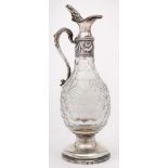 A 19th Century Irish silver mounted clear glass vinegar bottle, no maker's mark,