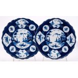 A pair of Bow powder blue ground plates: with lobed rims,