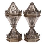 A pair of Victorian Salters' Company Diamond Jubilee silver pepperettes, maker James Garrard,
