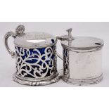 A Victorian silver lidded mustard pot, maker William Robert Smily, London, 1850: crested,