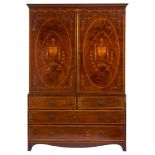 A 19th Century mahogany and marquetry linen press:,