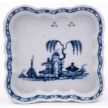 A Liverpool [William Reid] blue and white small tray or stand: of lobed square form,