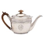 A George III silver teapot, maker John Emes, London, 1799: initialled,