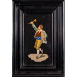 An Italian pietra dura rectangular panel: depicting a young man wearing traditional costume dancing