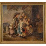 English School 19th Century- Village children at the farrier's door,:- oil on canvas, 40 x 44cm.