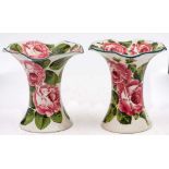 Two Bovey Tracey Wemyss pottery Lady Eva vases: decorated inside and out with pink cabbage roses,