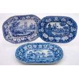 Three transfer decorated meat plates: each printed in blue and comprising a Rogers Elephant pattern
