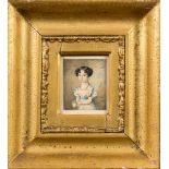 Attributed to J Tremlett, Circa 1820- A miniature portrait of a girl,:- half-length,