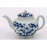 An early Worcester blue and white teapot and cover: of globular form,