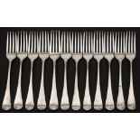 A set of twelve George III silver Old English pattern table forks,