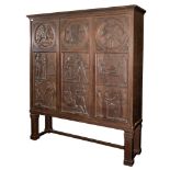 An unusual Scandinavian 1930's carved oak side cupboard:,