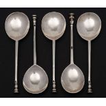 WITHDRAWN A collection of five seal top silver spoons in the 17th Century style,