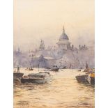 * Rowland Langmaid [1897-1956]- St Paul's from The Thames,:- signed watercolour, 27.5 x 20.5cm.
